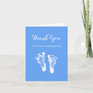 Baby Boy Thank You Cute Blue Newborn Footprints