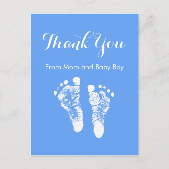 Baby Boy Thank You Cute Blue Newborn Footprints Announcement Postcard (Front)