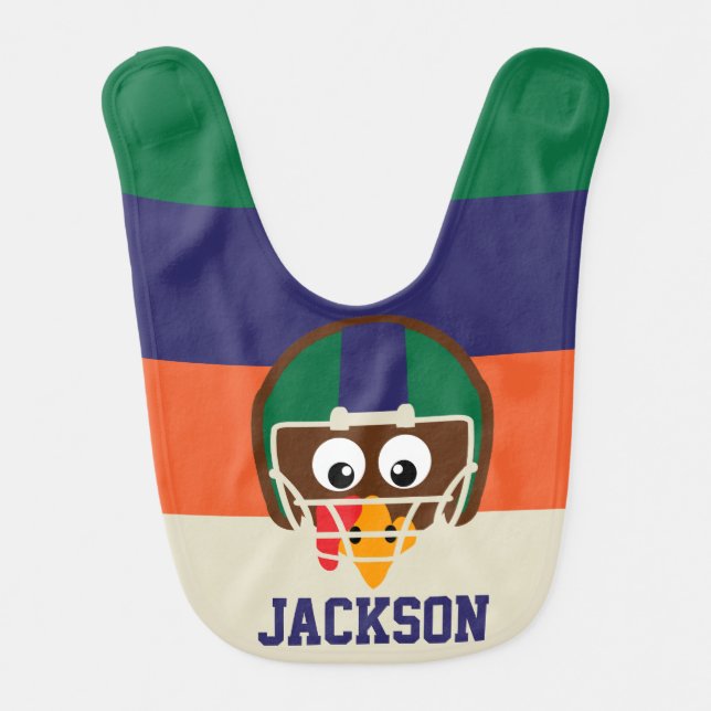 Baby BOY Thanksgiving Bib Football Turkey Bib (Front)