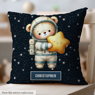 Baby Boy Throw Pillow with Astronaut Teddy Bear