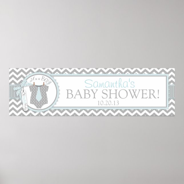 Baby Boy Tie Chevron Print Baby Shower Banner (Front)