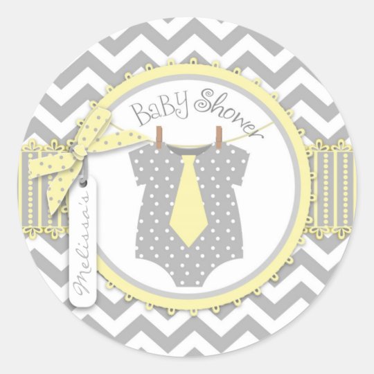 Baby Boy Tie Chevron Print Baby Shower Classic Round Sticker