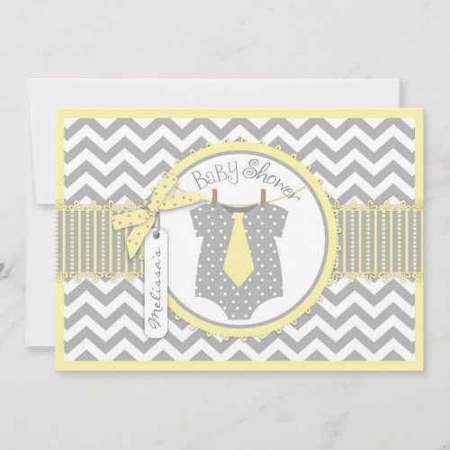 Yellow Tie &amp; Chevron Print Baby Shower Custom Invite