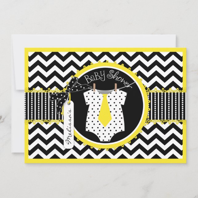 Baby Boy Tie Chevron Print Baby Shower Invitation (Front)