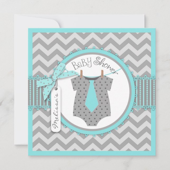 Baby Boy Tie Chevron Print Baby Shower Invitation (Front)