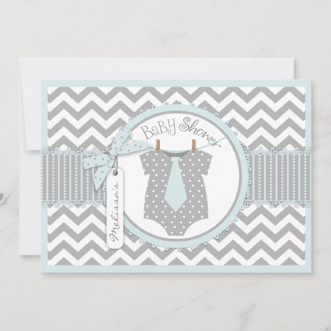 Baby Boy Tie Chevron Print Baby Shower Invitation (Front)