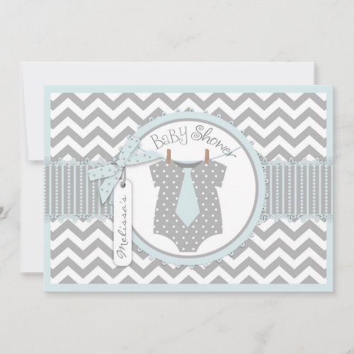 Tie and Chevron Print Baby Shower A7-BLGY Custom Announcement