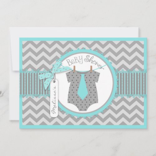 Tie and Chevron Print Baby Shower A7-AQBK Invitation
