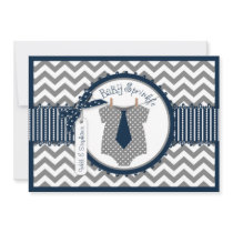 Baby Boy Tie Chevron Print Baby Shower Invitation