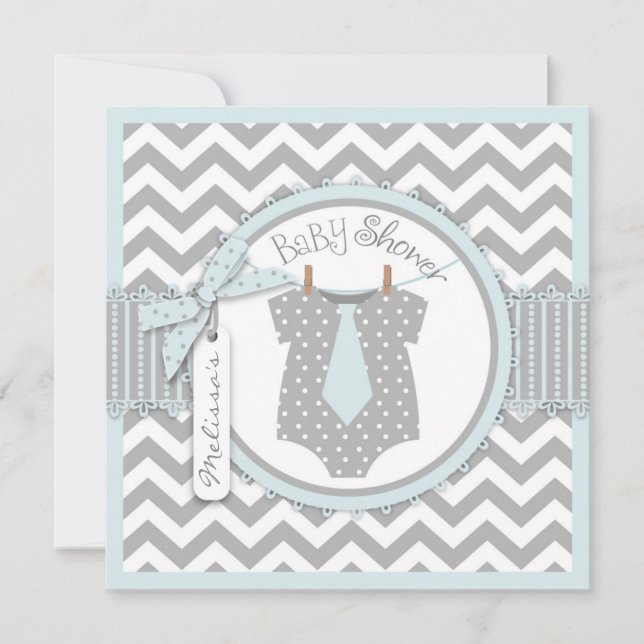 Baby Boy Tie Chevron Print Baby Shower Invitation (Front)