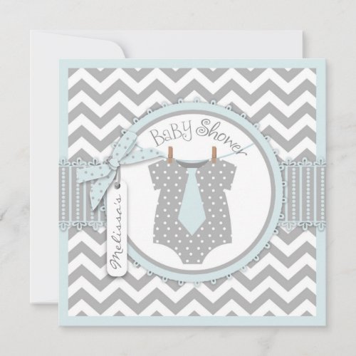 Tie and Chevron Print Baby Shower SQ-BLGY Personalized Invitations