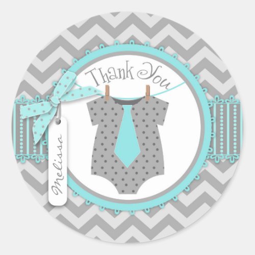 Baby Boy Tie Chevron Print Thank You Classic Round Sticker