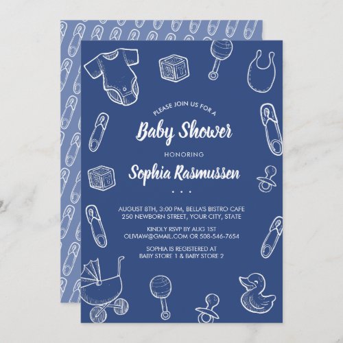 Baby Boy Toys Clothes Blue Baby Shower Invitation