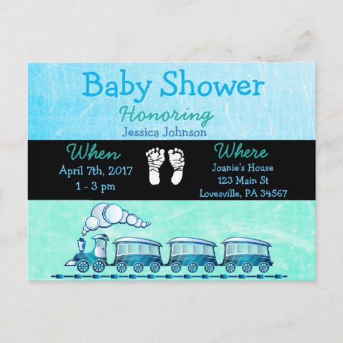 Baby Boy Train Blue Baby Shower Invitation