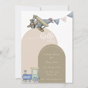 Baby Boy Trains and Plane baby shower Invitation