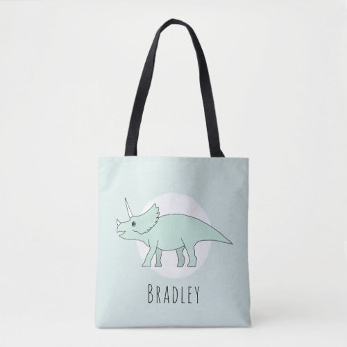 Baby Boy Triceratops Dinosaur with Name Diaper Tote Bag