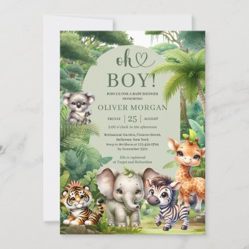 Baby Boy Tropical Jungle Safari Animals Shower Invitation