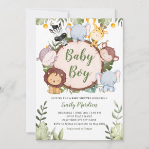 Baby Boy Tropical Jungle Safari Animals Shower Invitation