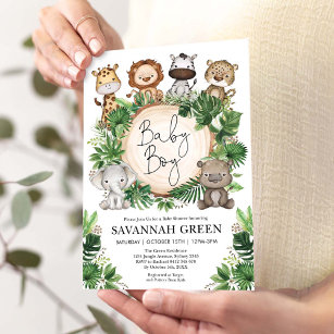 Baby Boy Tropical Jungle Safari Animals Shower Invitation