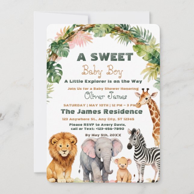 Baby Boy Tropical Jungle Safari Shower Invitation (Front)