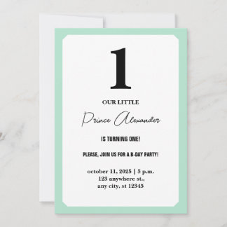 Baby Boy Turning One Simple Elegant 1st Birthday  Invitation