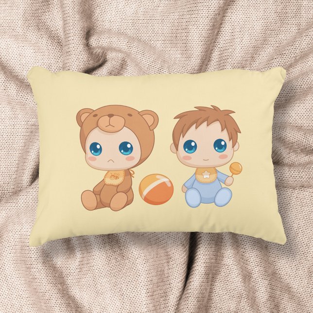 Baby Boy Twins Bear Jumpsuit on Yellow Accent Pillow (Creator Uploaded)