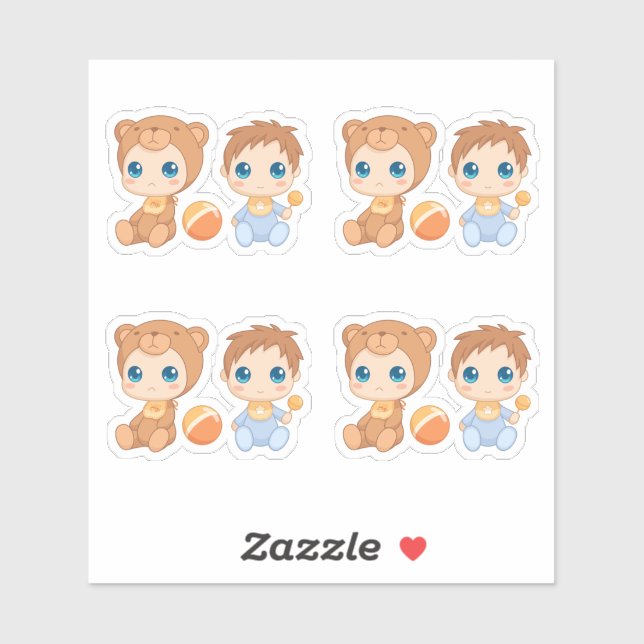 Baby Boy Twins Bear Jumpsuit Set of 4 Sticker (Sheet)