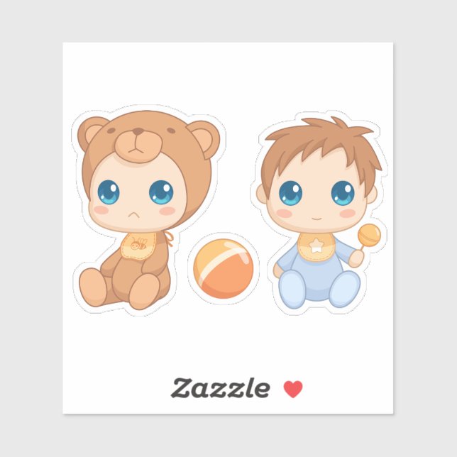 Baby Boy Twins Bear Jumpsuit Sticker (Sheet)