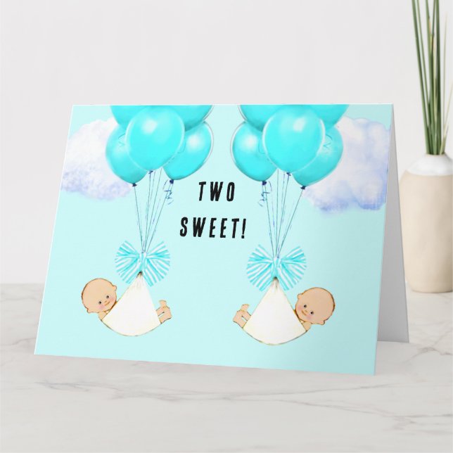 Baby Boy Twins Congrats Card (Front)