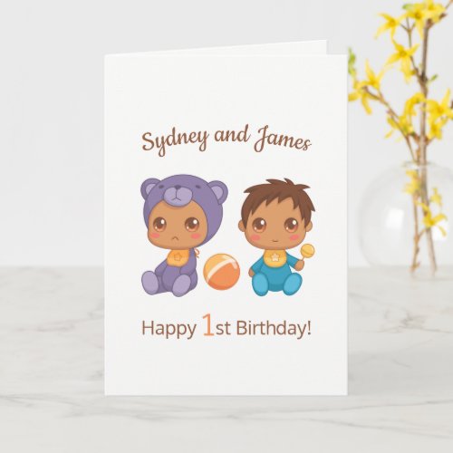 Baby Boy Twins First Birthday Names Blank 2 Card