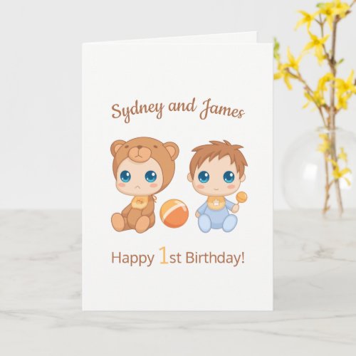 Baby Boy Twins First Birthday Names Blank Card