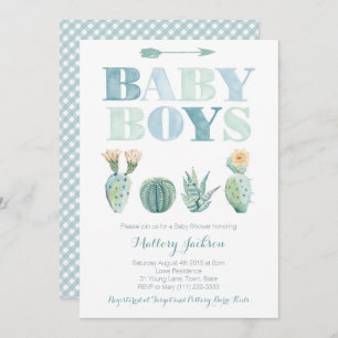 Baby Boy Twins or Triplets Cactus Baby Shower Invitation