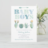 Baby Boy Twins or Triplets Cactus Baby Shower Invitation (Standing Front)