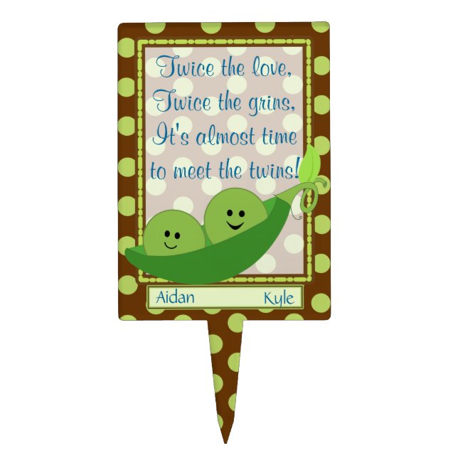 Baby Boy Twins Peas in a Pod Cake Pick (Front)