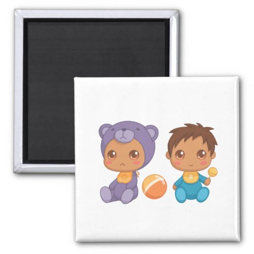 Baby Boy Twins Purple Bear Jumpsuit Magnet