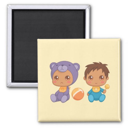 Baby Boy Twins Purple Bear Jumpsuit on Yellow Magn Magnet