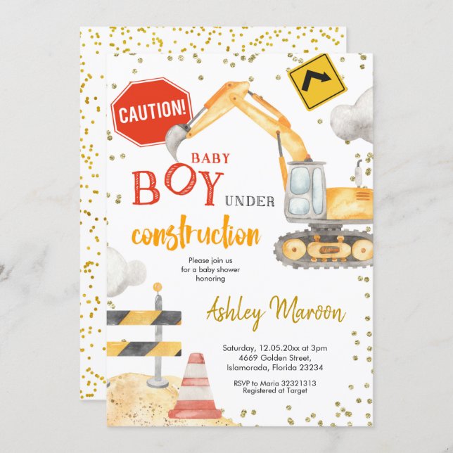 Baby Boy Under Construction Baby Shower Invitation (Front/Back)