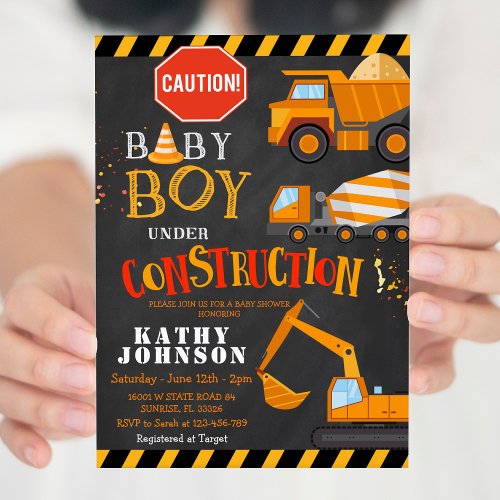 Baby Boy Under Construction Baby Shower Invitation