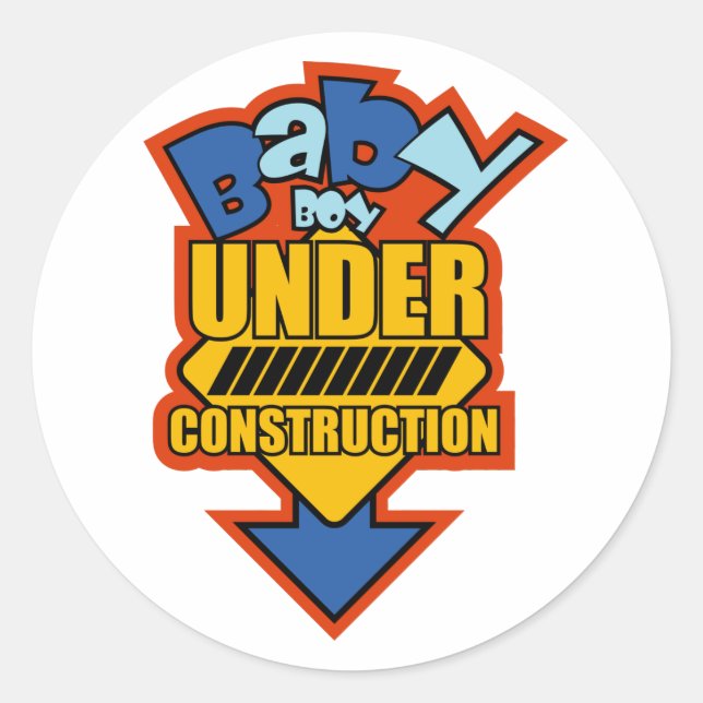 BABY boy UNDER CONSTRUCTION Classic Round Sticker (Front)