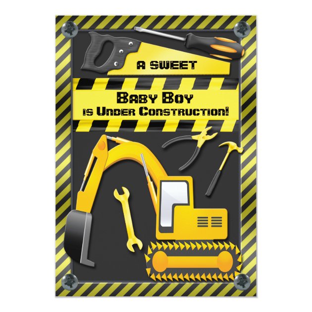 Baby Boy Under Construction Shower Invitation