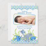 Baby Boy Under the Sea Cartoon Birth Announcement