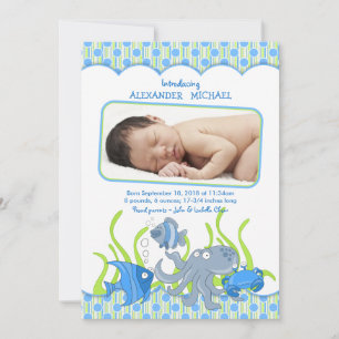 Baby Boy Under the Sea Cartoon Birth Announcement