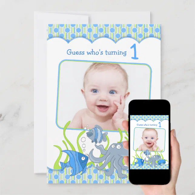 Baby Boy Under the Sea Cartoon Birthday Invitation | Zazzle