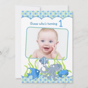 Baby Boy Under the Sea Cartoon Birthday Invitation