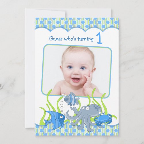 Baby Boy Under the Sea Cartoon Birthday Invitation