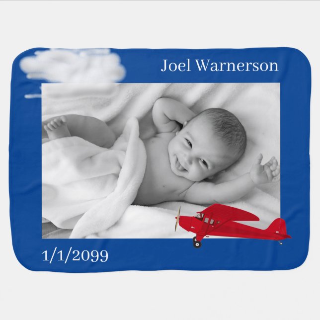Baby Boy Upload Blanket With Airplane and  Name (Horizontal)