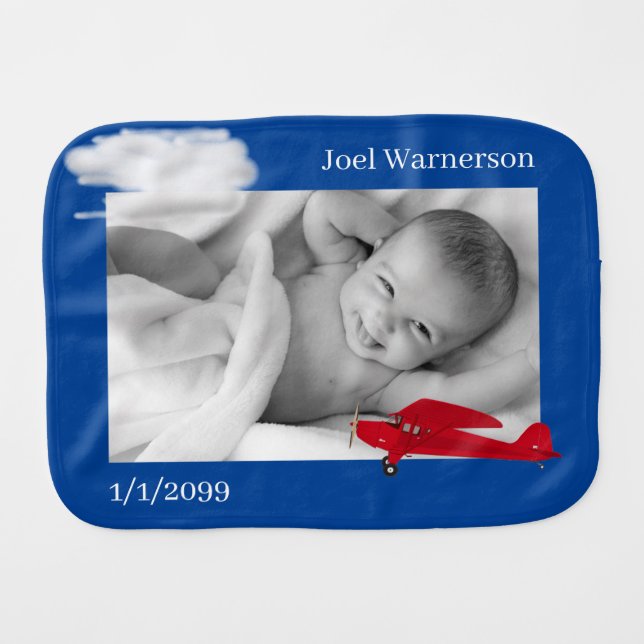 Baby Boy Upload Burp Cloth With Airplane Name (Front Horizontal)