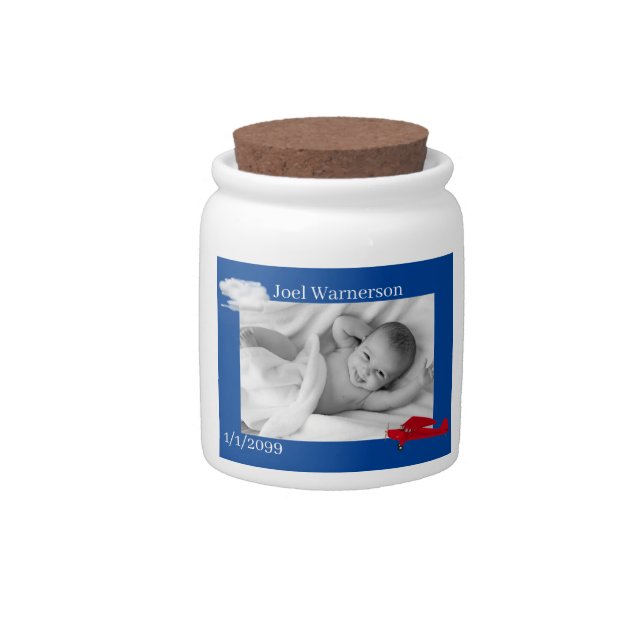 Baby Boy Upload With Airplane Money Supplies Candy Jar (Front)