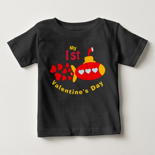 Baby Boy Valentine's Day Cute Heart Submarine Baby T-Shirt (Front)