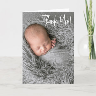 Baby Boy vertical Photo baby shower Handlettering Letterpress Thank You Card